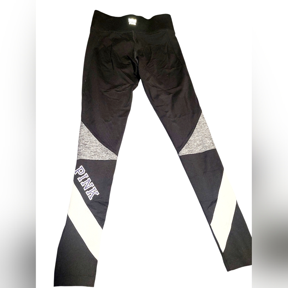 PINK Black Colorblock Leggings with White & Gray Panels SIZE SMALL